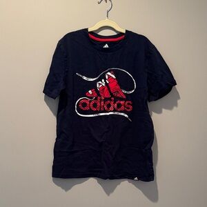 Adidas Kids Navy Tee with Red Sneaker Design